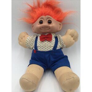 Vintage Russ Troll Kidz Doll 12" Orange Hair Plush Body Overalls